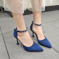 One Word Buckle Women 'S Shoes  And Summer New All -Match Point -Toe Shallow Suede High Heels 39 mėlyna
