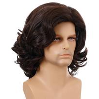 European and American Men's Vintage Fashion Front Lace Heat Resistant Daily Use Natural Looking Side Part Shor Curly Brown Wig