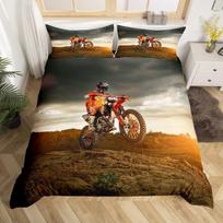 Dirt Bike Duvet Cover Set Extreme Sports Bedding Set Motocross Rider Comforter Cover Cool Motorbike Bedspread Cover Queen Size EU single(135x200cm)