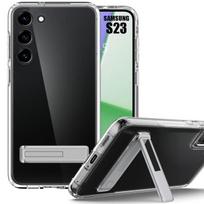 Dėklas - BOOLING - skirtas Samsung Galaxy S23 - Minkštas silikonas - Skaidrus - Reguliuojamas 95° stovas skaidri