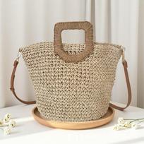 2025 new oblique span hand-carry dual-purpose papyrus woven bag fashionable Mori summer vacation commuter hand-woven bag 28*32 smėlis