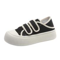 Summer thin breathable Velcro canvas shoes women's niche versatile step heel two wear platform biscuits white shoes 35 juoda