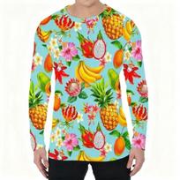 3D Hawaiian Tropical Flower Tiki Printing Long Sleeve Men's T-shirts Colorful Floral Graphic Clothing Tops S