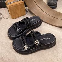 Xiaoxiangfeng women's shoes Velcro sequins seaside beach shoes new platform sandals women's summer 35 juoda