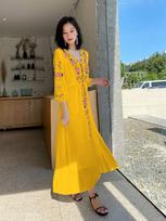 2025 Ethnic Retro Embroidered V-Neck Lace-Up Slimming Holiday Dress XL