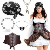 Halloween Pirate Costume Accessories Medieval Corset Bandana Headscarf,Eye Patches Necklace Waist Belt for Women Girls
