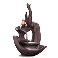 1pc Backflow Incense Burner Buddha Hand Purple Clay Holder Smoke Waterfall Ornaments For Home Decoration Gifts -Without Incense