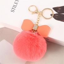 Fashion Pompom Keychain Creative PU Bow Keyring with Brilliant Rhinestones Women HandBag Ornaments Car Key Holder Accessories