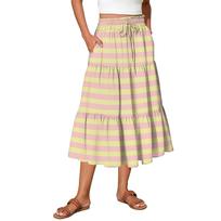 Ladies' striped printed casual elastic waist drawstring skirt L smėlis