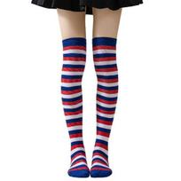 Striped Thigh High Socks Women Colorful Over-the-Knee Socks Retro Stretchy Thigh Highs for Girls Cosplay Lolita Costume One Size R