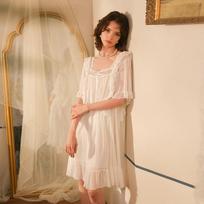 Sweet Fairy Style Mesh Nightgown Lace Short Sleeve Midi Dress Summer Loungewear 963 Dreamy Lightweight Sleepwear Ideal for Warm Summer Nights S