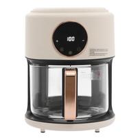 3,81Qt lengvas oro grupinis keptuvas 1200W stiklinis cilindras oro grupinis keptuvas reguliuojama temperatūra 175F-400F, 60 minučių laikmatis 360° matomas stiklinis krepšelis, skaitmeninis ekranas balta