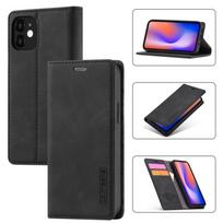 iPhone 12 mini dėklas LC.IMEEKE, stiprus magnetizmas, itin plonas, horizontalus atlenkiamas, atsparus smūgiams, matinio TPU + PU odos dėklas su laikikliu, kortelių lizdais ir pinigine For iPhone 12 mini juoda