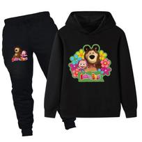 PB1345 Multi-color Girls Masha Bear Printed Long Sleeves Hoodie Trousers Top Pants Sets 110cm