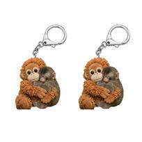 2Pcs Keychain Punch Monkey Charm Key Chain Pendant Wear-Resistant Bag Backpack Car Keys Photo Prop Decoration 2pcs C
