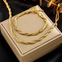 Gold Plated Layered Herringbone Rope Chain Twist Necklace auksas