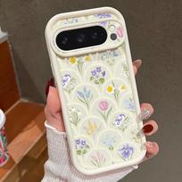 Animacinių gėlių spalvų TPU dėklas Google Pixel 10 7 8 Pro 9A 8A 7A Pixel 10 9 Pro XL minkšto silikono apsauginis dėklas Google Pixel 9 white