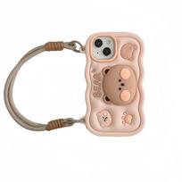 Hand Wrist Strap 3D Cartoon Bear Phone Case Stand Folding Bracket Silicone Cover For iPhone 16 15 14 13 12 11 Pro Max 16PLUS For iPhone 16