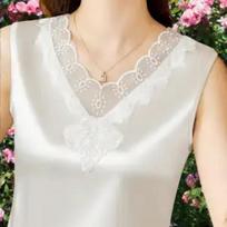 Women's Satin Lace Trim Tank Top Casual V-neck Sleeveless Camisole L