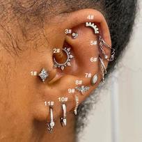 1pc Helix Lobe Piercing Earring Silver Color Zircon Moon Tragus Rook Dangle Chain Stud Ear Cartilage Accessories Women Jewelry 1-1pc