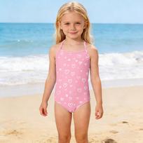 Girls One Piece Swimsuit Summer Kids Swimwear Toddler Bathing Suit Adjustable Straps Soft Fabric Comfortable Fit 150 rožinė