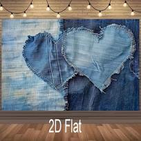 2D Denim Patchwork Heart Backdrop for Rustic Themed Party Decoration 47.2x31.5inch/120*80cm