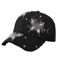 Lace Visors Cap Rhinestone Mesh Peaked Hat Fashion Flower Baseball Cap  Women