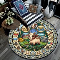 Royal Goat Kingdom Round Area Rug Under Office Chairs Bedroom Living Room Home Decor 80cm x 80cm