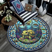 Turtle Habitat Mandala Round Area Rug Under Office Chairs Bedroom Living Room Home Decor 80cm x 80cm