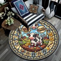 Cow Farm Life Round Area Rug Under Office Chairs Bedroom Living Room Home Decor 80cm x 80cm