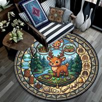 Deer Forest Adventure Round Area Rug Under Office Chairs Bedroom Living Room Home Decor 80cm x 80cm