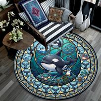 Whale Penguin Adventure Round Area Rug Under Office Chairs Bedroom Living Room Home Decor 80cm x 80cm