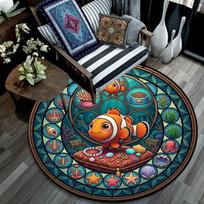 Underwater Adventure Clownfish Round Area Rug Under Office Chairs Bedroom Living Room Home Decor 80cm x 80cm
