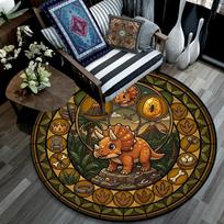 Dinosaur Kingdom Icons Round Area Rug Under Office Chairs Bedroom Living Room Home Decor 80cm x 80cm