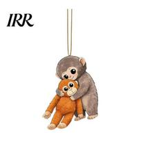Cute Monkey Keychain 2D Holding Plush Toy Bag Unique Gift Charm Acrylic Hanging Pendant for Backpack Purse Car Keys Cartoon Keyring E