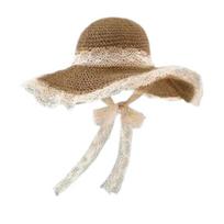 Breathable Lace Brim Sunshade Cap Foldable Sun Protection Cap Summer Woman's Straw Hat  Outdoor Style 2-Khaki