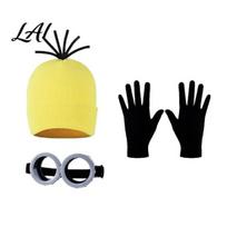 Black Cosplay Gloves 3Pcs Halloween Costume Accessories Yellow Knitted Hat Steampunk Goggles Immersive Effects Adults Party Set for Men Women