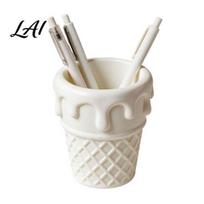 Pen Holder 3D Printed Ice Cream Cone Holder Waffle Base And Drip Cute Stationery Top Desk Organizer Multi-functional Pencil Cup for Pens, šilta balta spalva