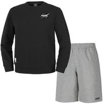 Nasa Unisex Loose Fit Sweatshirt With Wappen + Knee-Length Cotton Shorts Set [Black + Light Melange] 95