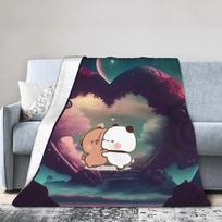 Bubu & Dudu Heart Love Flannel Blanket Winter Soft Throw Blanket for Kids Adult Bedroom Graphic Bedspread Sofa Bed Cover Size: 75*100cm, Weight: 230 GSM