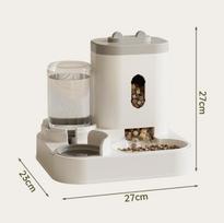 Automatic Pet Cat 2-in-1 Water Dispenser Food Bowl Set Feeder in Stock Indoor Plastic Pet Feeder for Cat Dog Fast Delivery (Gray,0.8L Water +1.6 LFood) pilka spalva