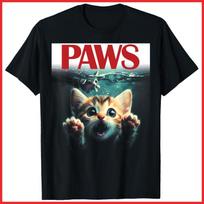 Paws Cat And Mouse Funny Cute Parody Kitten Lover Black Cotton T-Shirt S-5XL S