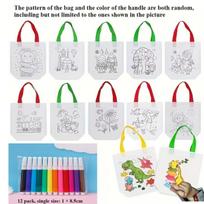 24pcs(12 bags+12 markers), DIY Graffiti Pack with Colored Markers, Reusable Animal Art Party Gift Bags,Storage Accessories 23.8x22.5cm
