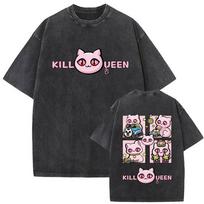 Washed Vintage Anime Jojo Bizarre Adventure T Shirt Killer Queen Funny Cat Graphic T-shirt Men Women Manga Fashion Retro Tshirt S įvairiaspalvis