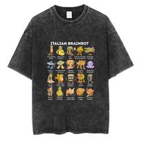 Italian Brainrot Funny Meme Vintage Washed T-shirt Six Seven 67 Tshirt Men Women Casual Humor T Shirts Male O-collar Cotton Tops S įvairiaspalvis