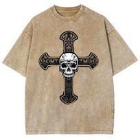 Street Trend Kryžius Kaukolė Spausdinimas Madingi Moteriški Marškinėliai Laisvi Unisex Trumpomis Rankovėmis Vasaros Pardavimas Retro S įvairiaspalvis