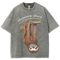 Retro Cartoon Hanging Long Arm Monkey Print T-shirt Water Wash Vintage Style Men's and Women's Short Sleeve Shirt S įvairiaspalvis