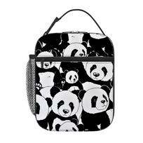 2D Flat Panda Pattern Handheld Lunch Bag for Boys/Girls Durable Polyester Portable Picnic Bag with Zipper Closure Best Gift Idea One Size