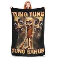 Tung Tung Tung Sahur Knitted Blanket Italian Brainrot Flannel Throw Blanket Bedding Couch Personalised Lightweight Bedspreads, Size: 75*100cm, Weight: 230 GSM