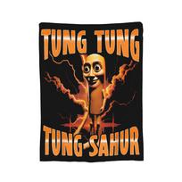 Tung Tung Sahur Italian Brainrot Blankets Fleece Spring/Autumn Breathable Super Warm Throw Blankets for Bedding Car Bedspreads Size: 75*100cm, Weight: 230 GSM